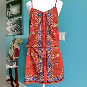 Red Patterned Sleeveless Dress